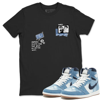 1s Denim shirts to match jordans Homies Only sneaker match tees Air Jordan 1 Denim SNRT Sneaker Tees streetwear brand Black 1 unisex cotton tee