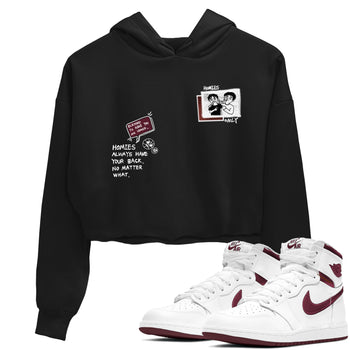 AJ1 High '85 Metallic Burgundy shirts to match jordans Homies Only sneaker match tees 1s High '85 Metallic Burgundy SNRT Sneaker Tees streetwear brand Black 1 crop tee