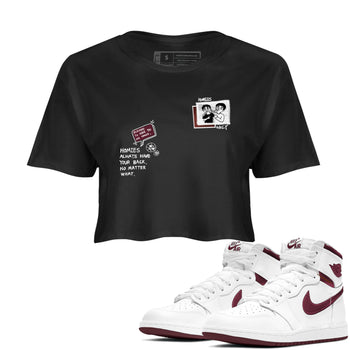 AJ1 High '85 Metallic Burgundy shirts to match jordans Homies Only sneaker match tees 1s High '85 Metallic Burgundy SNRT Sneaker Tees streetwear brand Black 1 crop tee