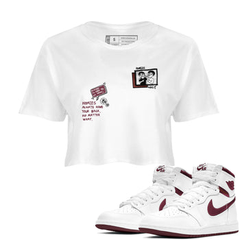 AJ1 High '85 Metallic Burgundy shirts to match jordans Homies Only sneaker match tees 1s High '85 Metallic Burgundy SNRT Sneaker Tees streetwear brand White 1 crop tee