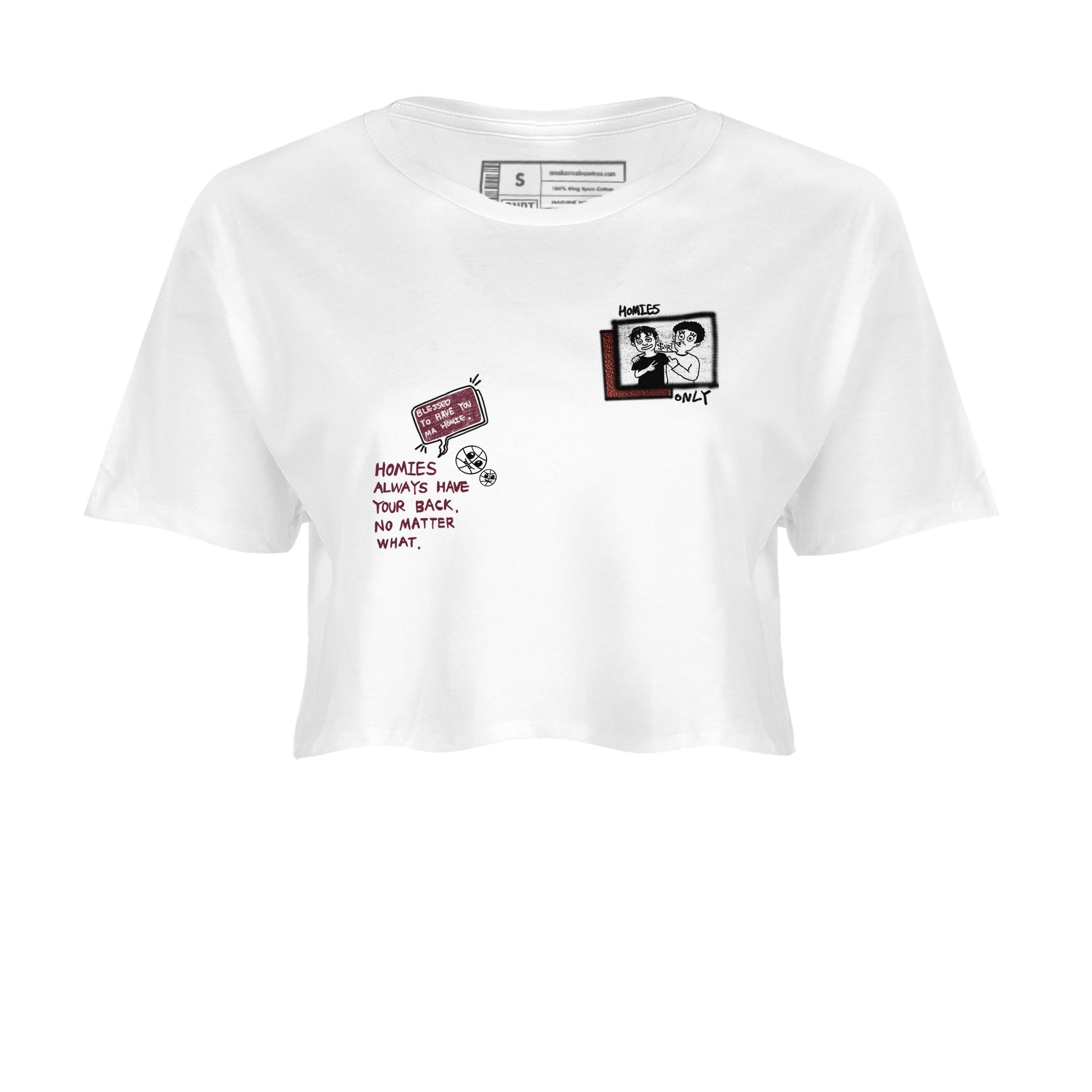AJ1 High '85 Metallic Burgundy shirts to match jordans Homies Only sneaker match tees 1s High '85 Metallic Burgundy SNRT Sneaker Tees streetwear brand White 2 crop tee