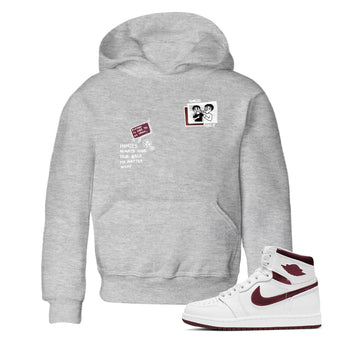 AJ1 High '85 Metallic Burgundy shirts to match jordans Homies Only sneaker match tees 1s High '85 Metallic Burgundy SNRT Sneaker Tees streetwear brand Baby and Youth Heather Grey 1 cotton tee