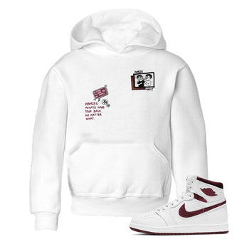 AJ1 High '85 Metallic Burgundy shirts to match jordans Homies Only sneaker match tees 1s High '85 Metallic Burgundy SNRT Sneaker Tees streetwear brand Baby and Youth White 1 cotton tee