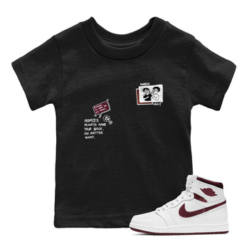 AJ1 High '85 Metallic Burgundy shirts to match jordans Homies Only sneaker match tees 1s High '85 Metallic Burgundy SNRT Sneaker Tees streetwear brand Baby and Youth Black 1 cotton tee
