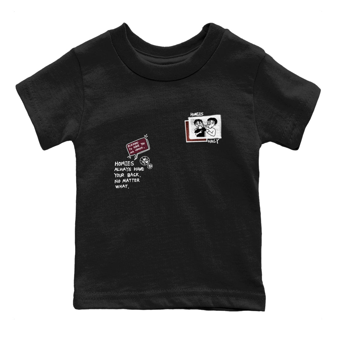 AJ1 High '85 Metallic Burgundy shirts to match jordans Homies Only sneaker match tees 1s High '85 Metallic Burgundy SNRT Sneaker Tees streetwear brand Baby and Youth Black 2 cotton tee
