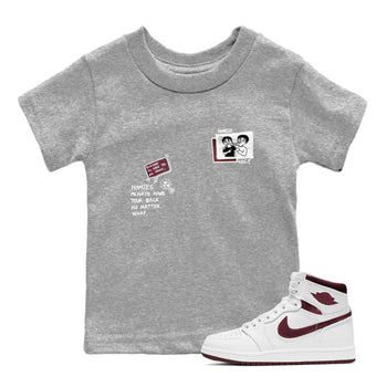 AJ1 High '85 Metallic Burgundy shirts to match jordans Homies Only sneaker match tees 1s High '85 Metallic Burgundy SNRT Sneaker Tees streetwear brand Baby and Youth Heather Grey 1 cotton tee