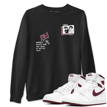 AJ1 High '85 Metallic Burgundy shirts to match jordans Homies Only sneaker match tees 1s High '85 Metallic Burgundy SNRT Sneaker Tees streetwear brand Black 1 unisex cotton tee