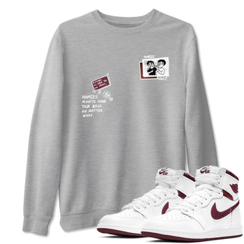AJ1 High '85 Metallic Burgundy shirts to match jordans Homies Only sneaker match tees 1s High '85 Metallic Burgundy SNRT Sneaker Tees streetwear brand Heather Grey 1 unisex cotton tee