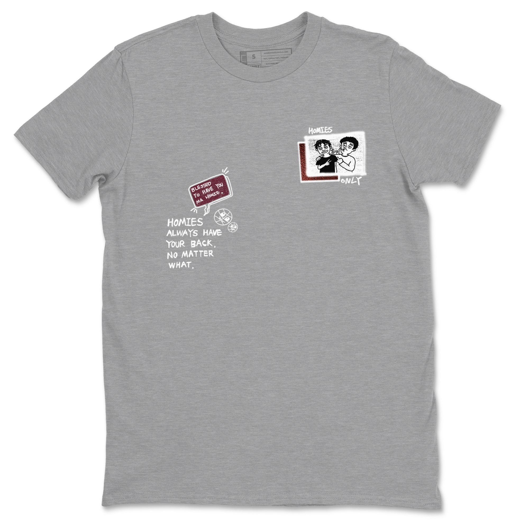 AJ1 High '85 Metallic Burgundy shirts to match jordans Homies Only sneaker match tees 1s High '85 Metallic Burgundy SNRT Sneaker Tees streetwear brand Heather Grey 2 unisex cotton tee