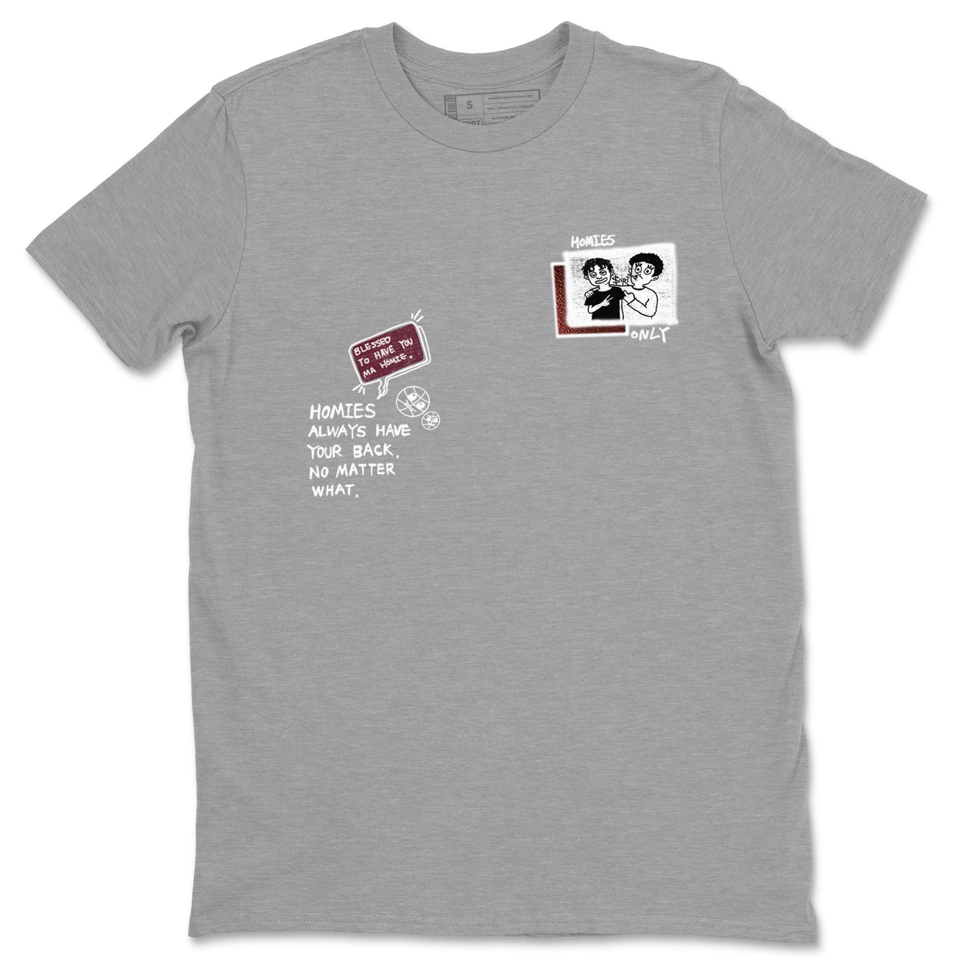 AJ1 High '85 Metallic Burgundy shirts to match jordans Homies Only sneaker match tees 1s High '85 Metallic Burgundy SNRT Sneaker Tees streetwear brand Heather Grey 2 unisex cotton tee