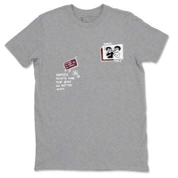 AJ1 High '85 Metallic Burgundy shirts to match jordans Homies Only sneaker match tees 1s High '85 Metallic Burgundy SNRT Sneaker Tees streetwear brand Heather Grey 2 unisex cotton tee