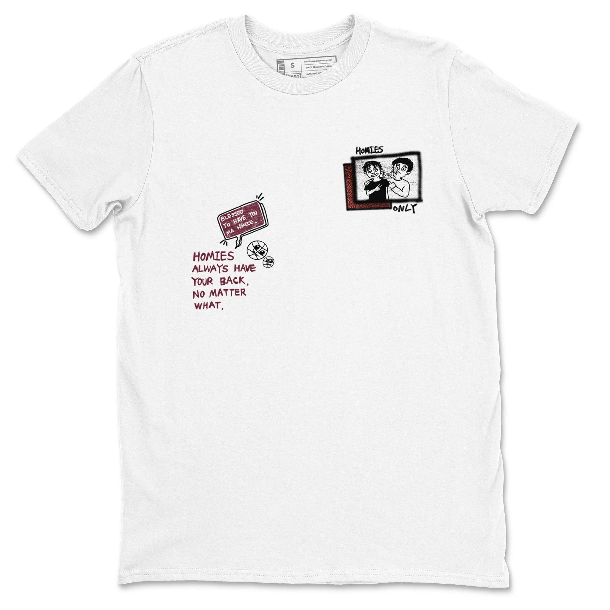 AJ1 High '85 Metallic Burgundy shirts to match jordans Homies Only sneaker match tees 1s High '85 Metallic Burgundy SNRT Sneaker Tees streetwear brand White 2 unisex cotton tee