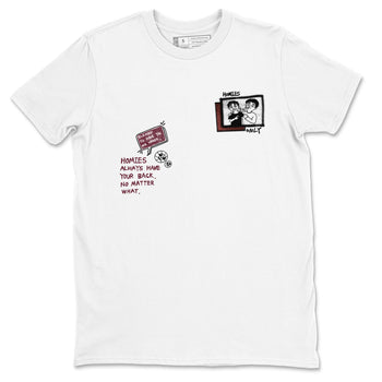AJ1 High '85 Metallic Burgundy shirts to match jordans Homies Only sneaker match tees 1s High '85 Metallic Burgundy SNRT Sneaker Tees streetwear brand White 2 unisex cotton tee