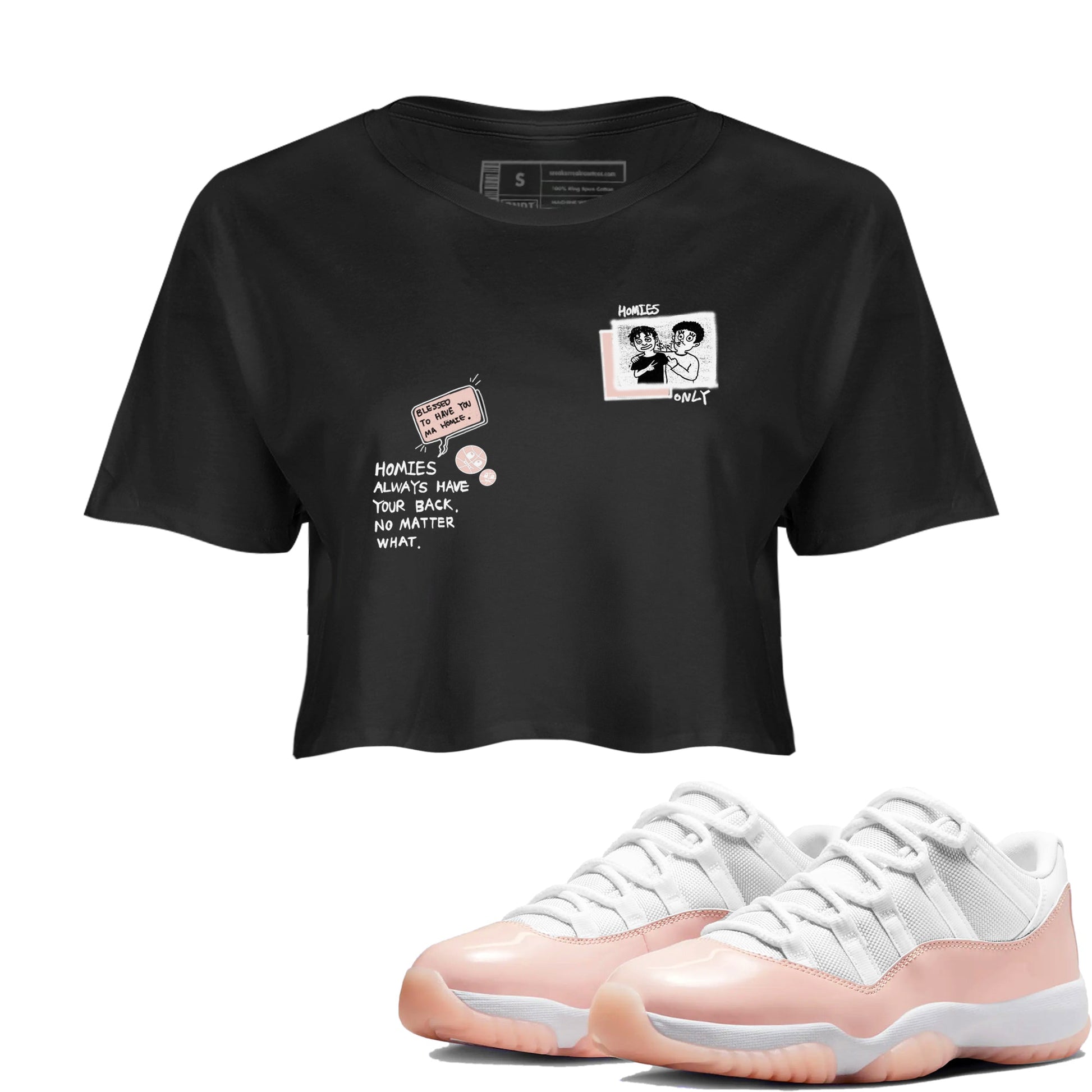 11s Legend Pink shirts to match jordans Homies Only sneaker match tees Air Jordan 11 Legend Pink SNRT Sneaker Tees streetwear brand Black 1 crop tee