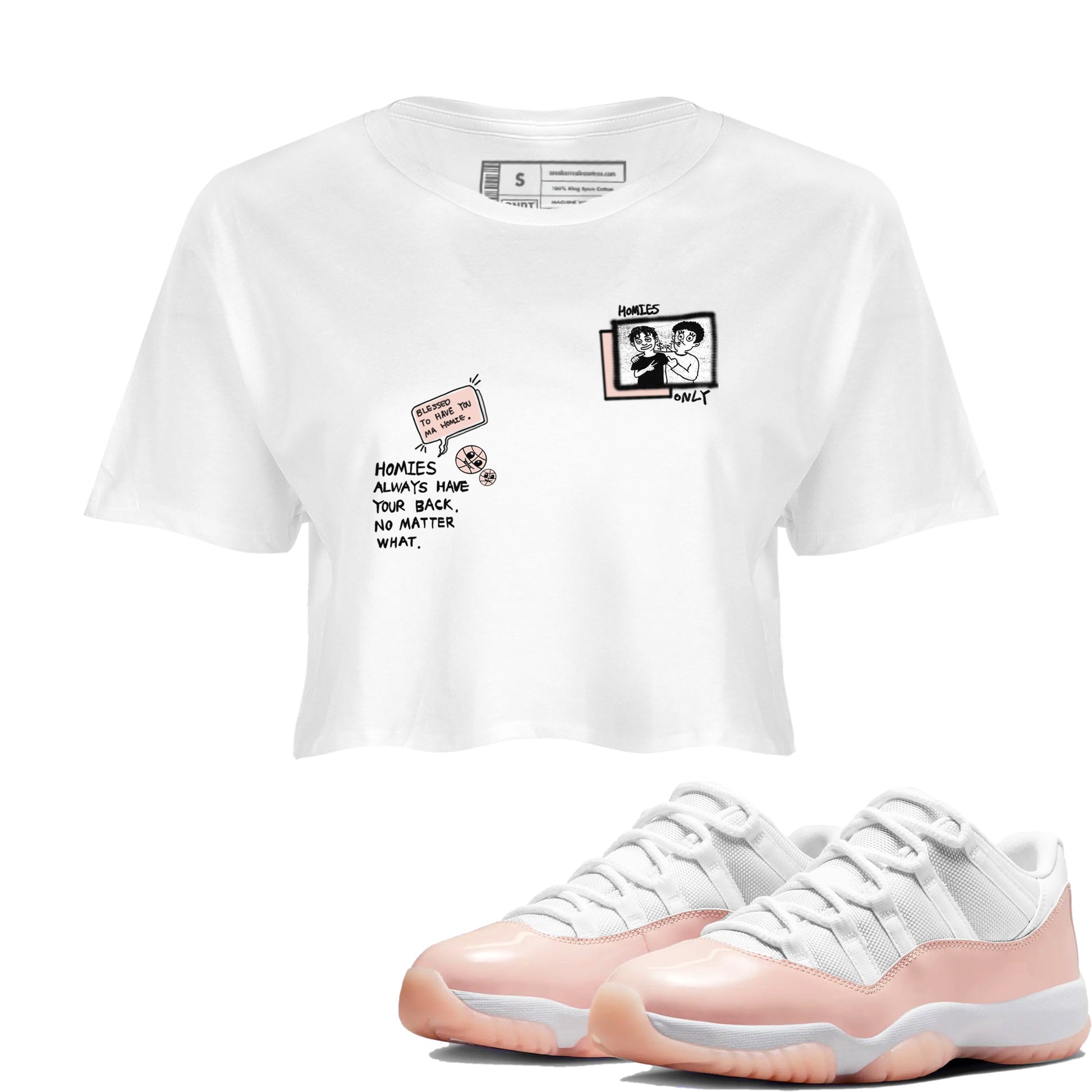 11s Legend Pink shirts to match jordans Homies Only sneaker match tees Air Jordan 11 Legend Pink SNRT Sneaker Tees streetwear brand White 1 crop tee