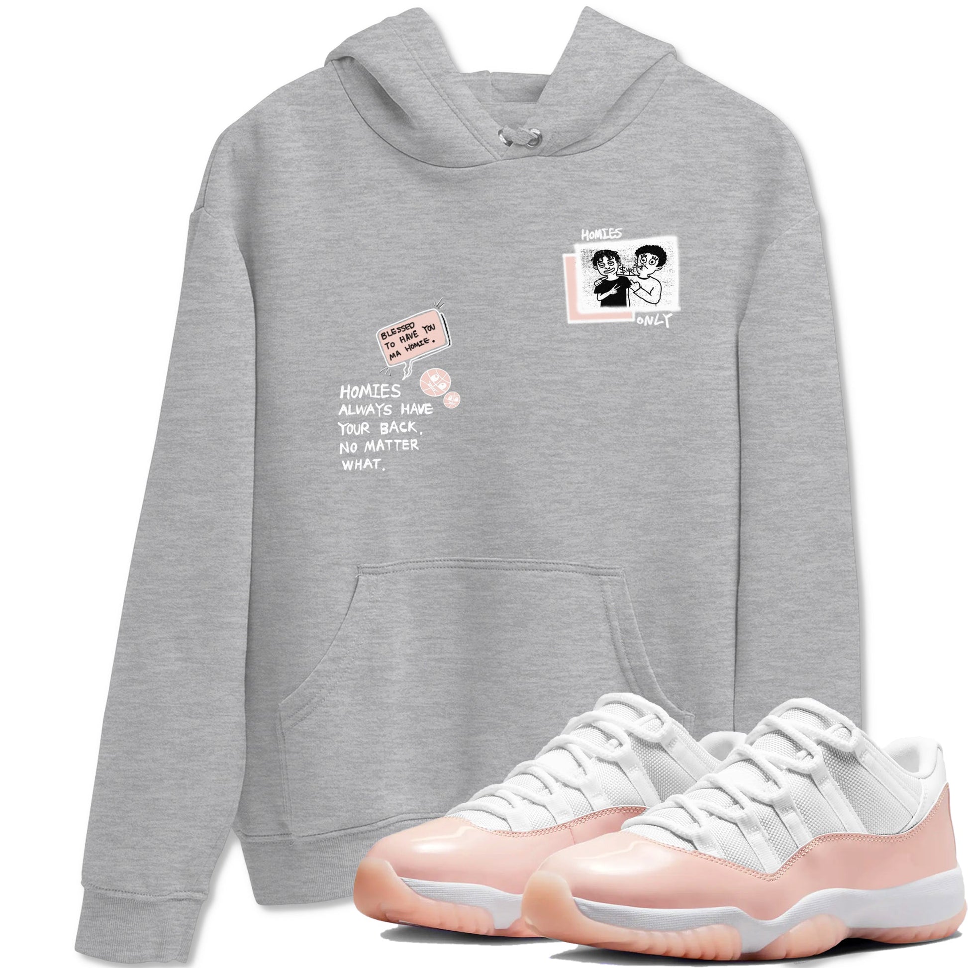 11s Legend Pink shirts to match jordans Homies Only sneaker match tees Air Jordan 11 Legend Pink SNRT Sneaker Tees streetwear brand Heather Grey 1 unisex cotton tee