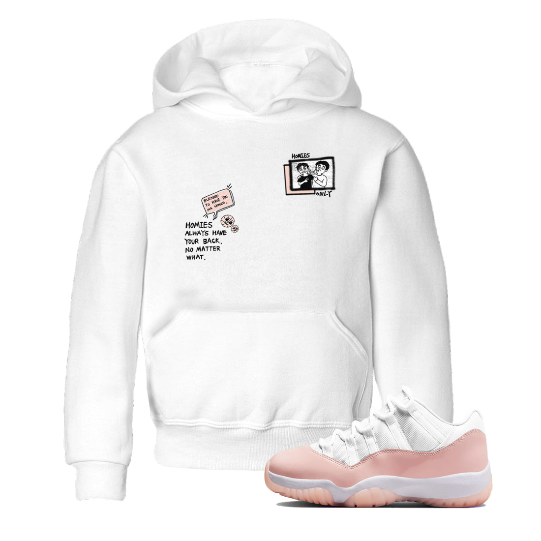 11s Legend Pink shirts to match jordans Homies Only sneaker match tees Air Jordan 11 Legend Pink SNRT Sneaker Tees streetwear brand Baby and Youth White 1 cotton tee