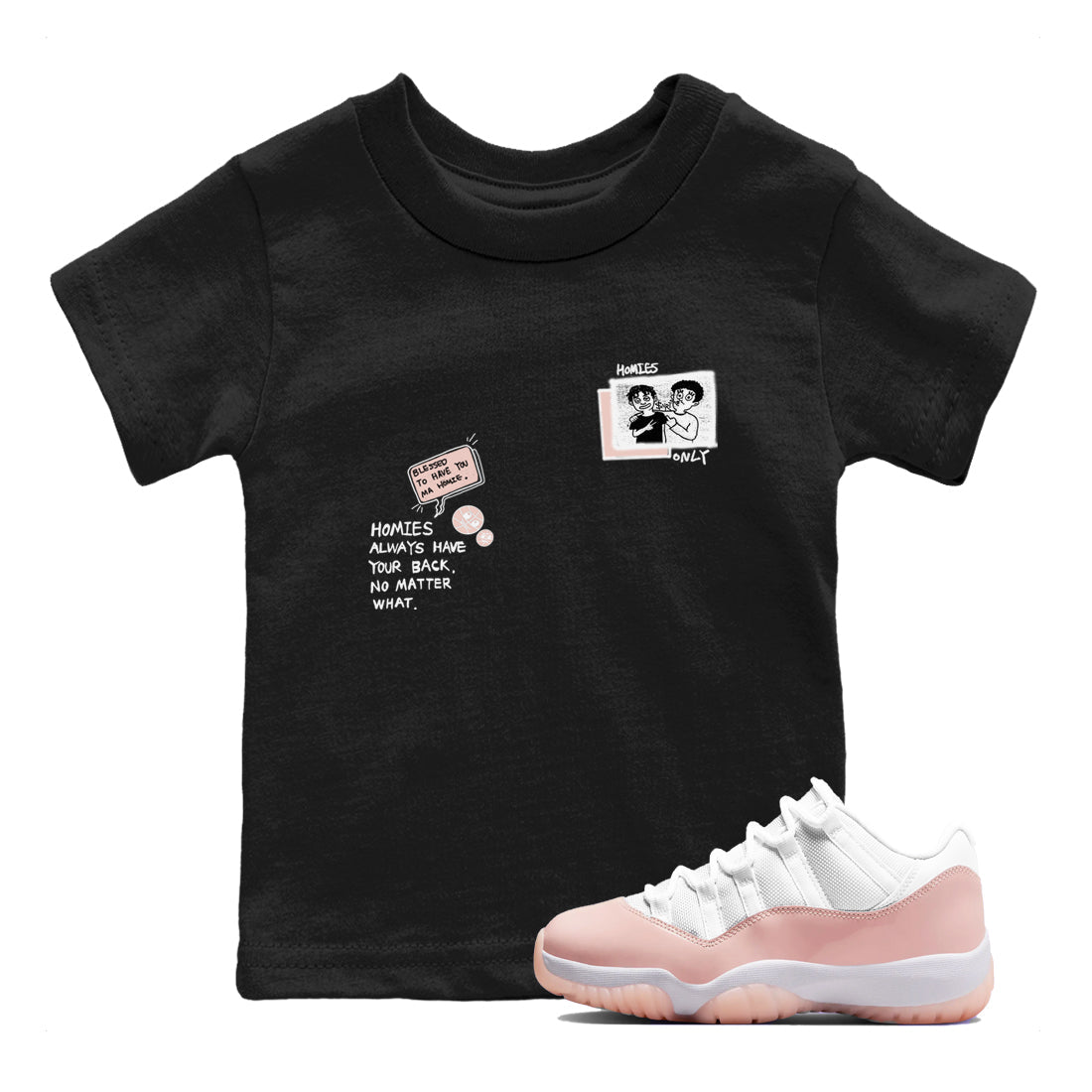 11s Legend Pink shirts to match jordans Homies Only sneaker match tees Air Jordan 11 Legend Pink SNRT Sneaker Tees streetwear brand Baby and Youth Black 1 cotton tee
