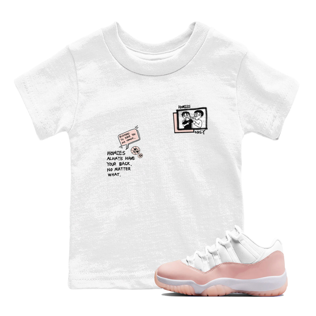 11s Legend Pink shirts to match jordans Homies Only sneaker match tees Air Jordan 11 Legend Pink SNRT Sneaker Tees streetwear brand Baby and Youth White 1 cotton tee