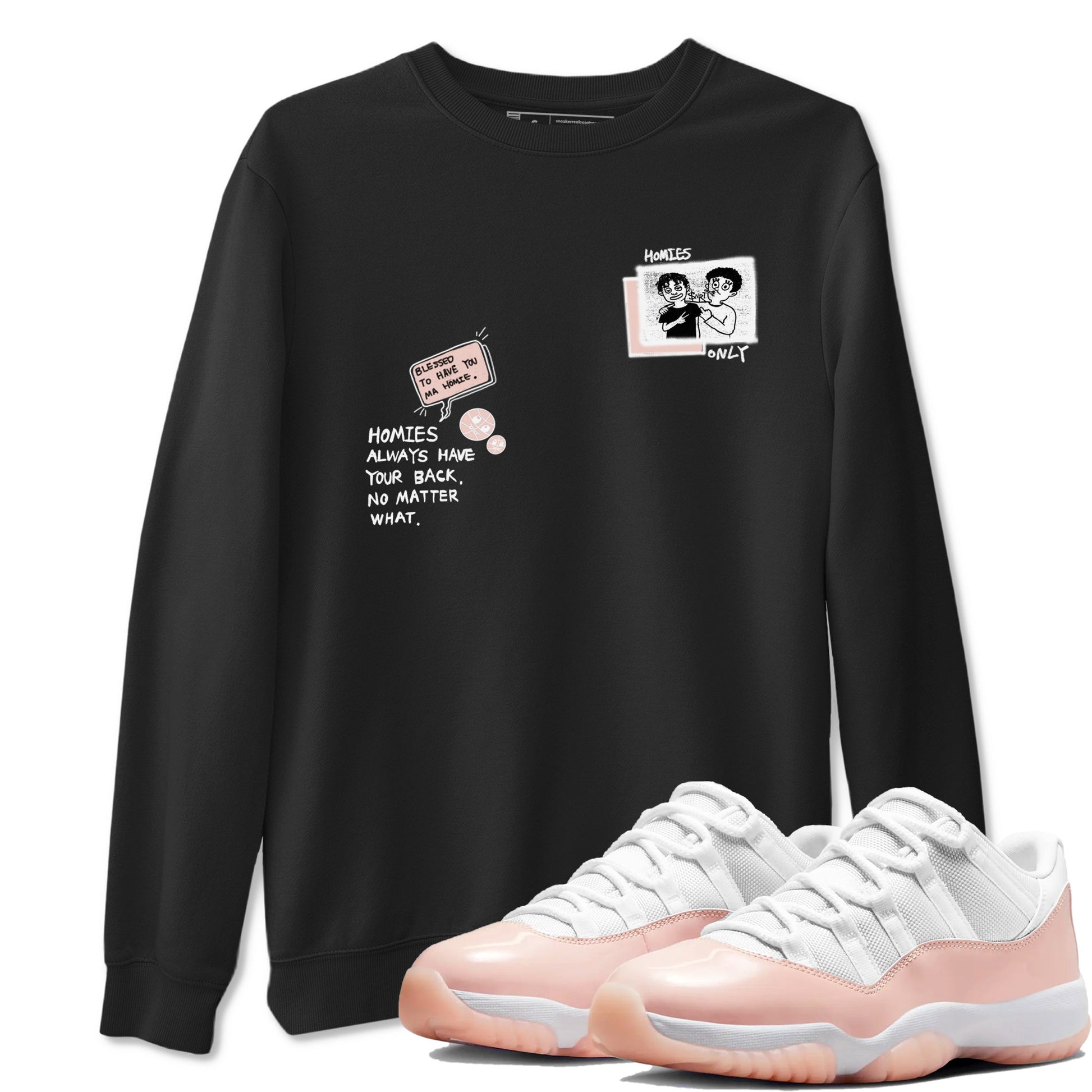 11s Legend Pink shirts to match jordans Homies Only sneaker match tees Air Jordan 11 Legend Pink SNRT Sneaker Tees streetwear brand Black 1 unisex cotton tee