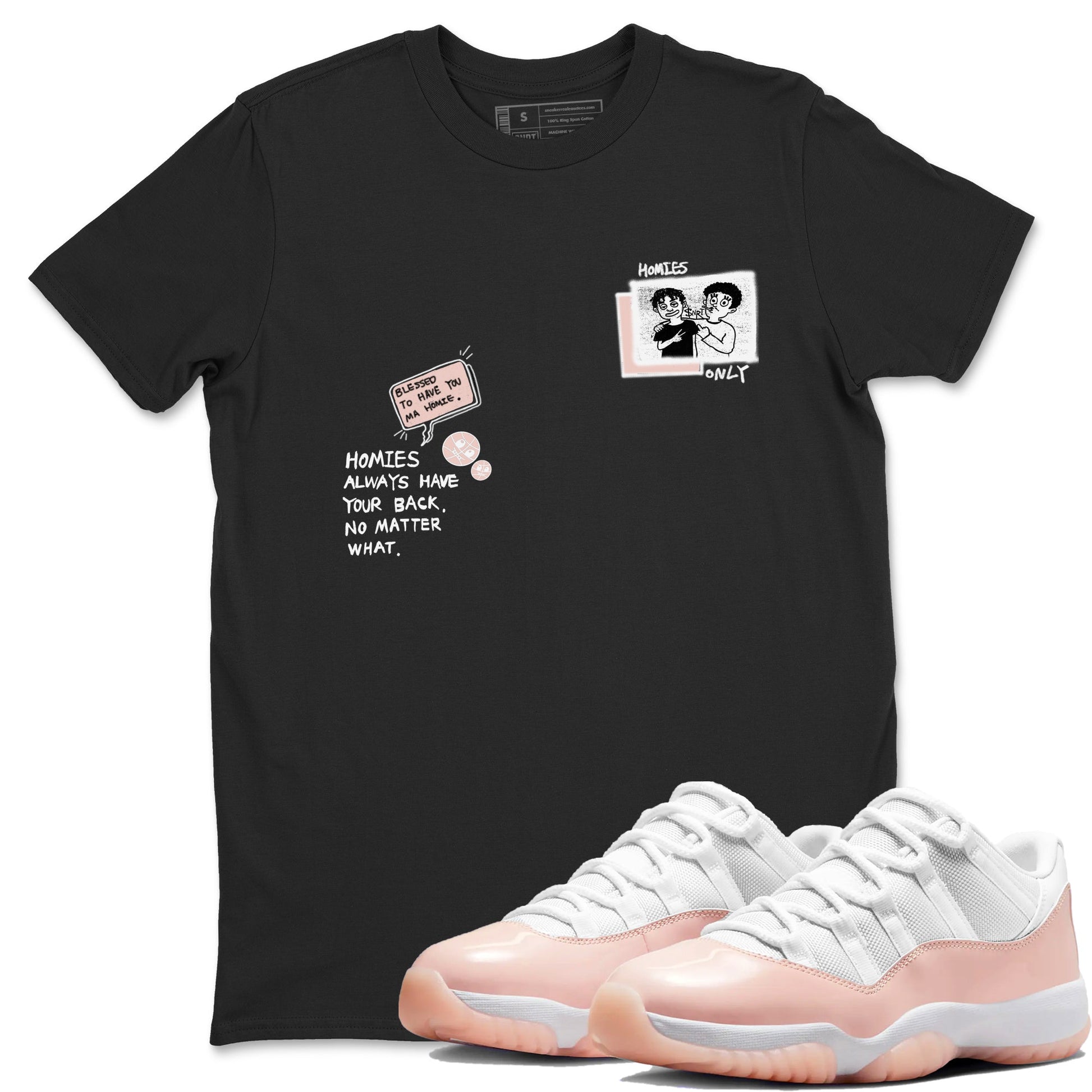 11s Legend Pink shirts to match jordans Homies Only sneaker match tees Air Jordan 11 Legend Pink SNRT Sneaker Tees streetwear brand Black 1 unisex cotton tee