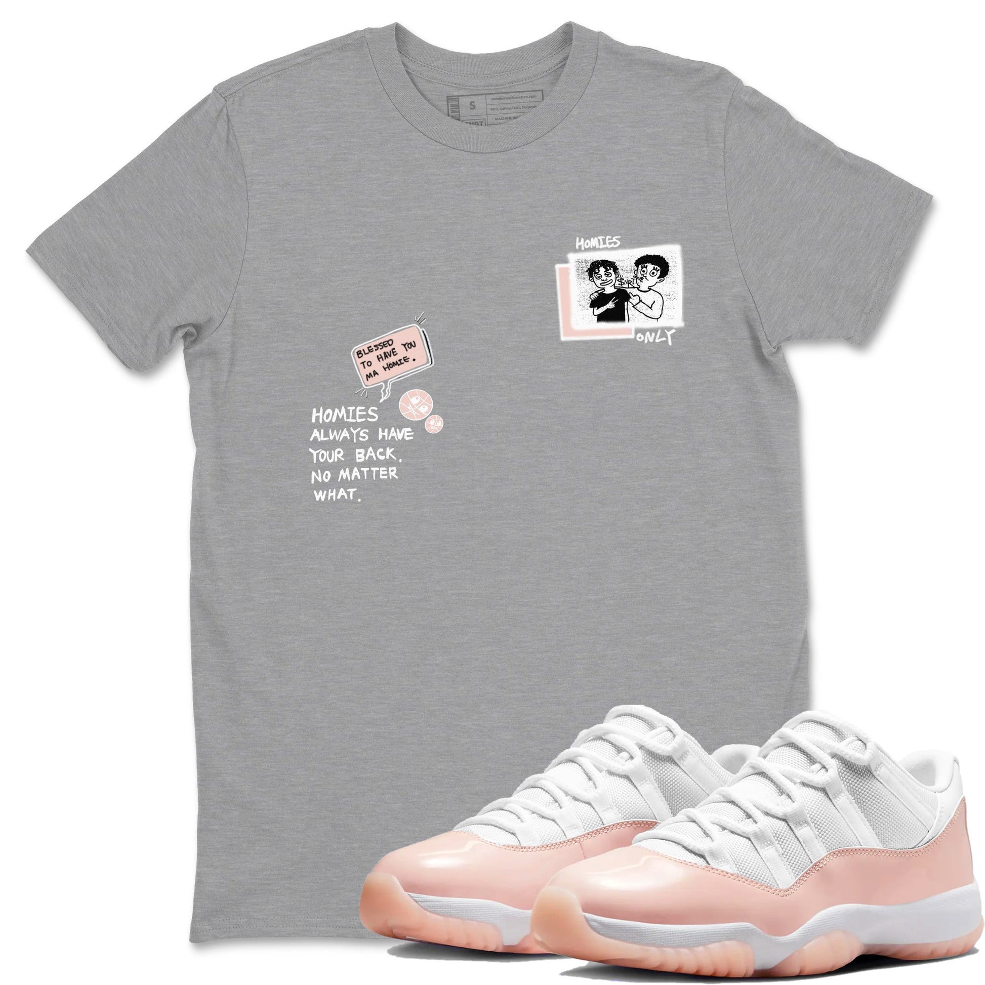 11s Legend Pink shirts to match jordans Homies Only sneaker match tees Air Jordan 11 Legend Pink SNRT Sneaker Tees streetwear brand Heather Grey 1 unisex cotton tee