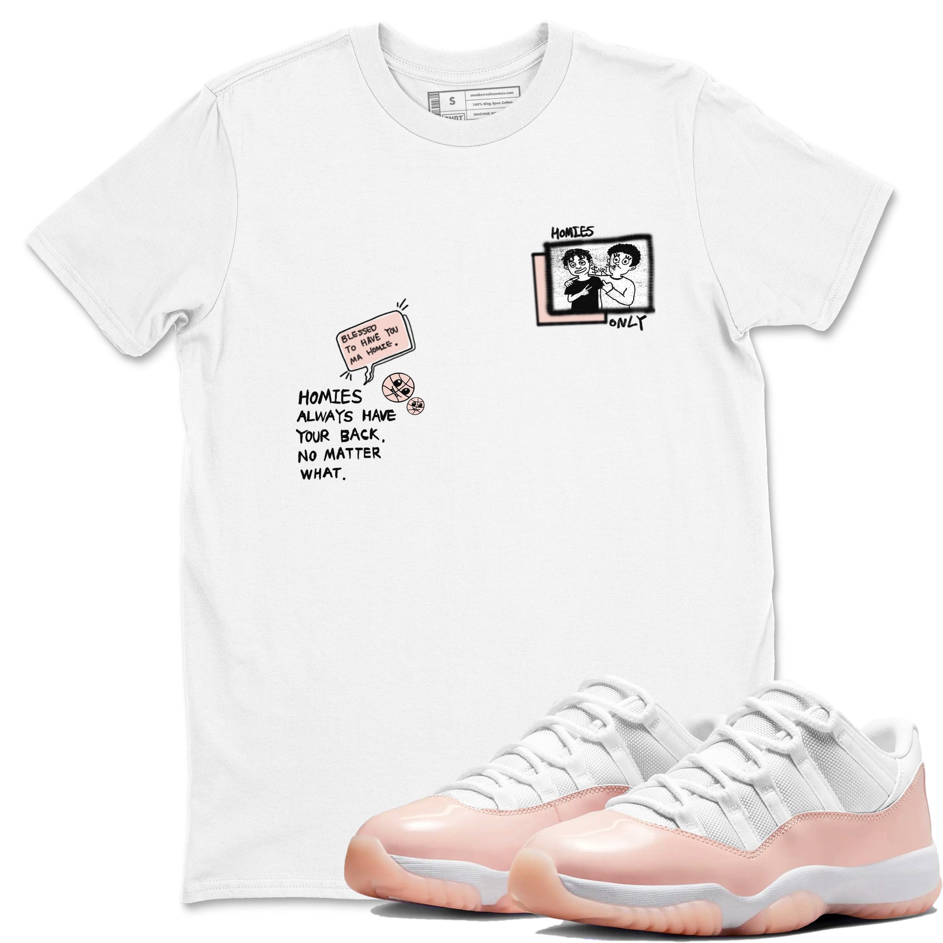 11s Legend Pink shirts to match jordans Homies Only sneaker match tees Air Jordan 11 Legend Pink SNRT Sneaker Tees streetwear brand White 1 unisex cotton tee