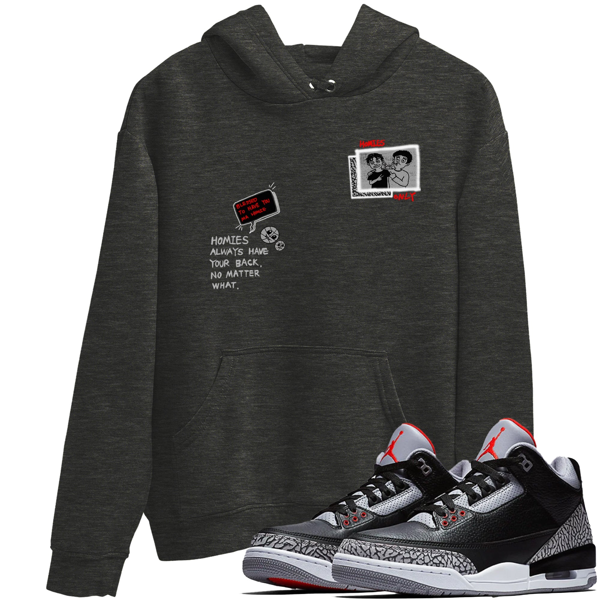 3s Black Cement shirts to match jordans Homies Only sneaker match tees Air Jordan 3 Black Cement match shoes to clothes SNRT Sneaker Tees unisex cotton Charcoal Heather 1 shirts