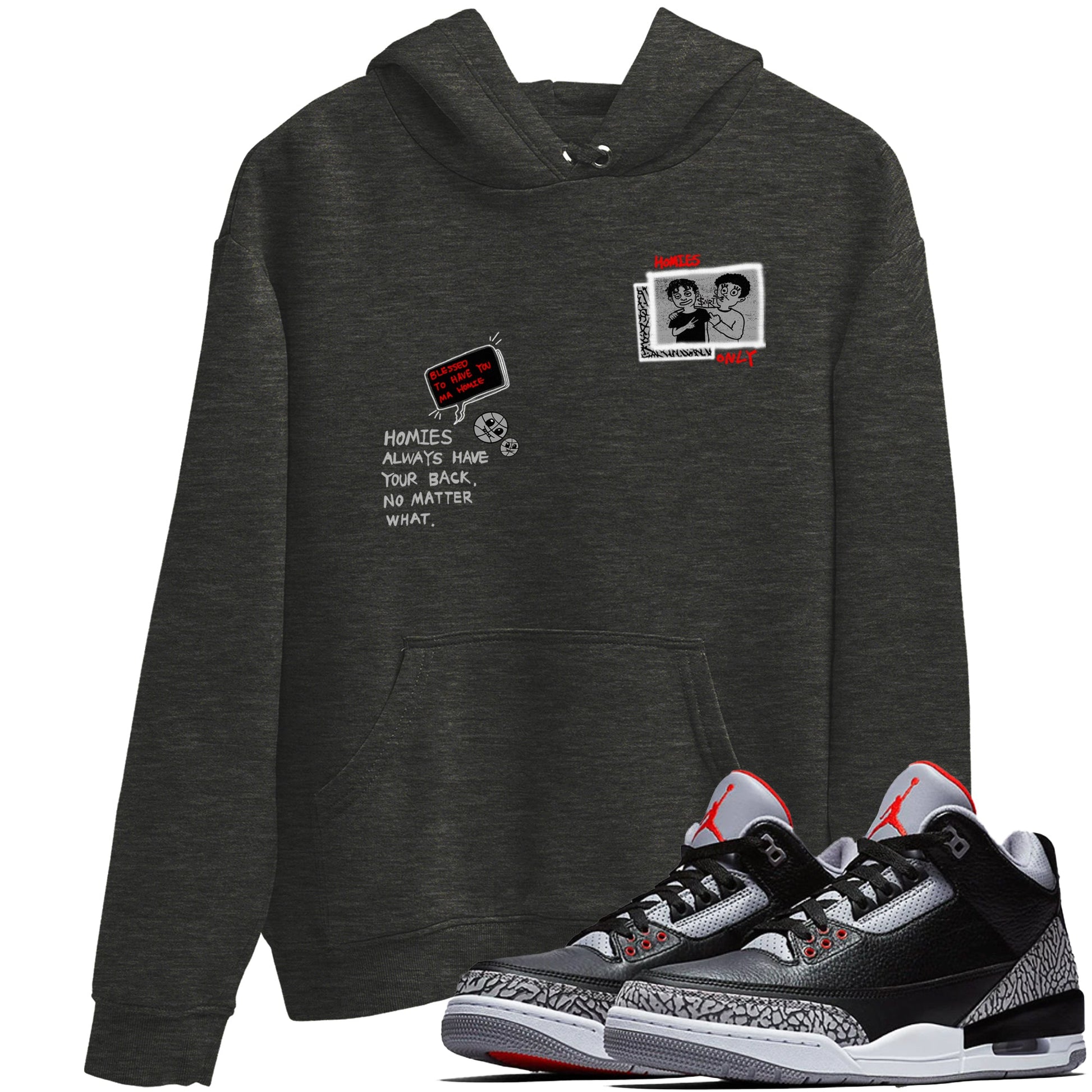 3s Black Cement shirts to match jordans Homies Only sneaker match tees Air Jordan 3 Black Cement match shoes to clothes SNRT Sneaker Tees unisex cotton Charcoal Heather 1 shirts
