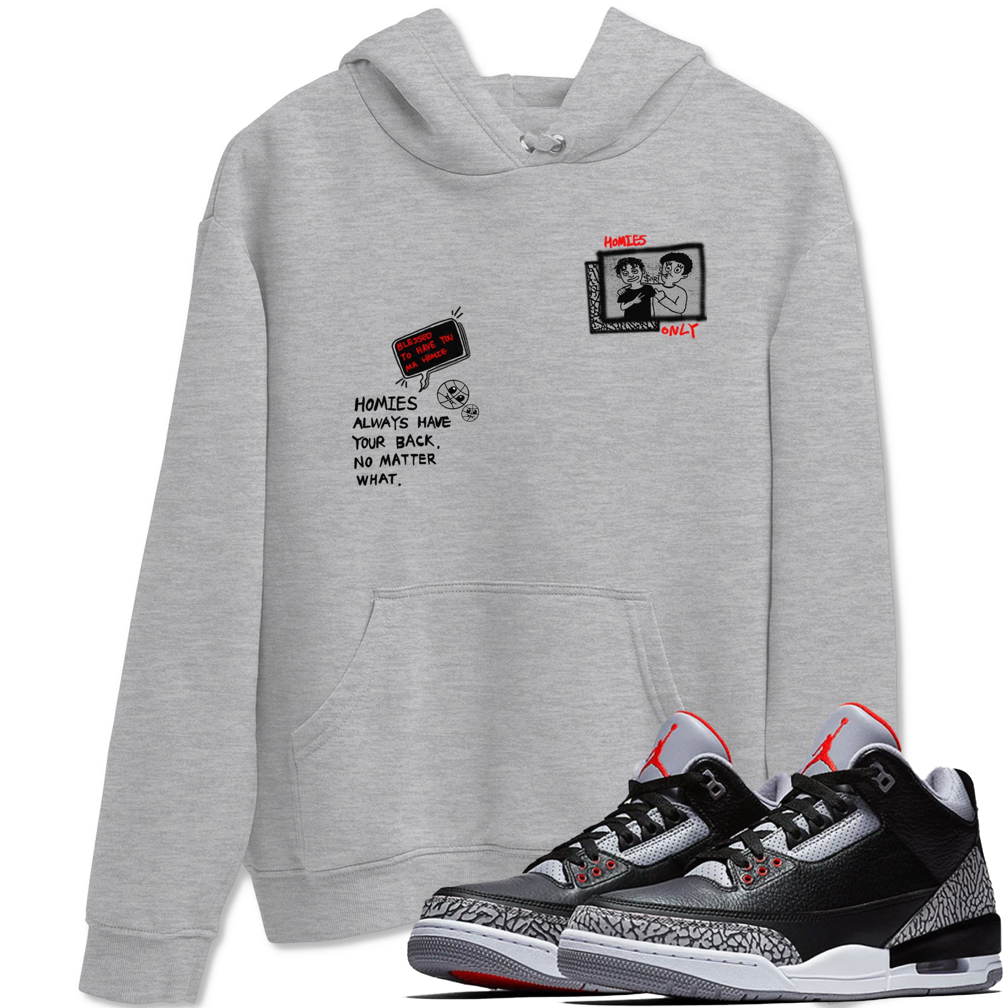 3s Black Cement shirts to match jordans Homies Only sneaker match tees Air Jordan 3 Black Cement match shoes to clothes SNRT Sneaker Tees unisex cotton Heather Grey 1 shirts