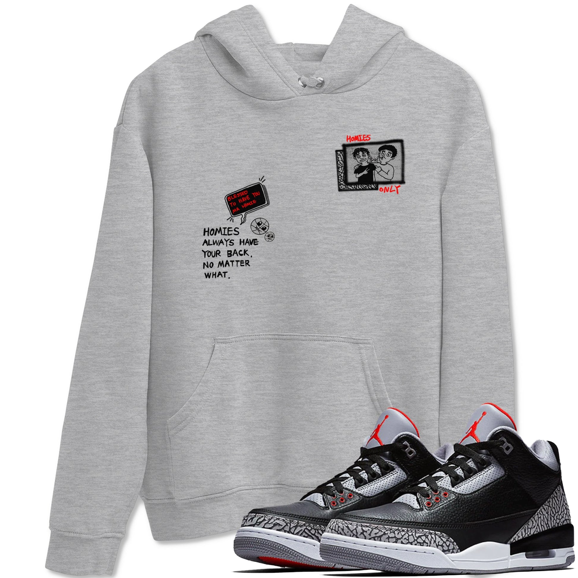 3s Black Cement shirts to match jordans Homies Only sneaker match tees Air Jordan 3 Black Cement match shoes to clothes SNRT Sneaker Tees unisex cotton Heather Grey 1 shirts