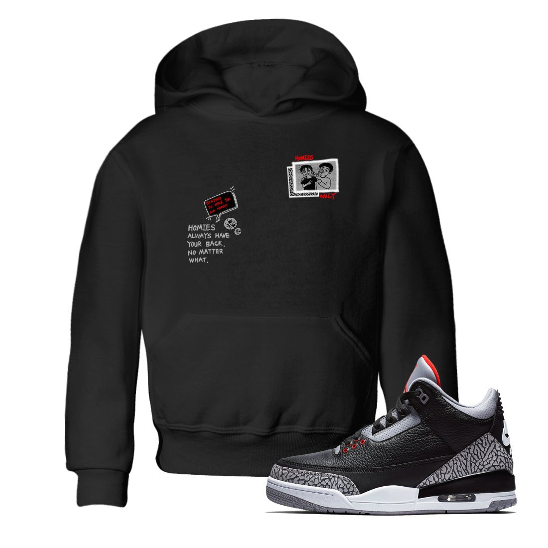 3s Black Cement shirts to match jordans Homies Only sneaker match tees Air Jordan 3 Black Cement match shoes to clothes SNRT Sneaker Tees Youth Baby Black 1 tee