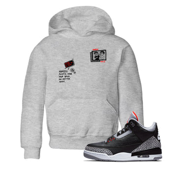 3s Black Cement shirts to match jordans Homies Only sneaker match tees Air Jordan 3 Black Cement match shoes to clothes SNRT Sneaker Tees Youth Baby Heather Grey 1 tee