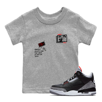 3s Black Cement shirts to match jordans Homies Only sneaker match tees Air Jordan 3 Black Cement match shoes to clothes SNRT Sneaker Tees Youth Baby Heather Grey 1 tee