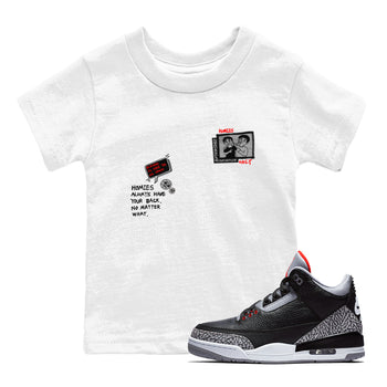 3s Black Cement shirts to match jordans Homies Only sneaker match tees Air Jordan 3 Black Cement match shoes to clothes SNRT Sneaker Tees Youth Baby White 1 tee