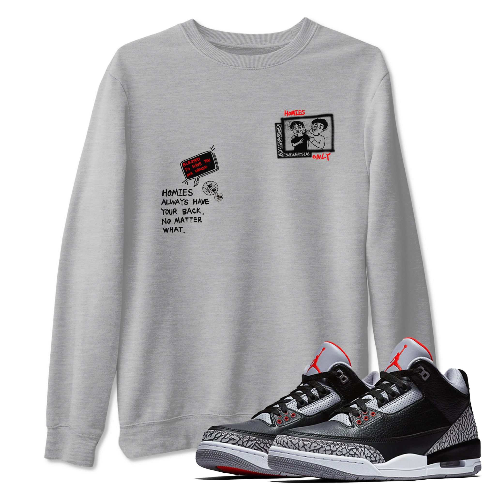 3s Black Cement shirts to match jordans Homies Only sneaker match tees Air Jordan 3 Black Cement match shoes to clothes SNRT Sneaker Tees unisex cotton Heather Grey 1 shirts