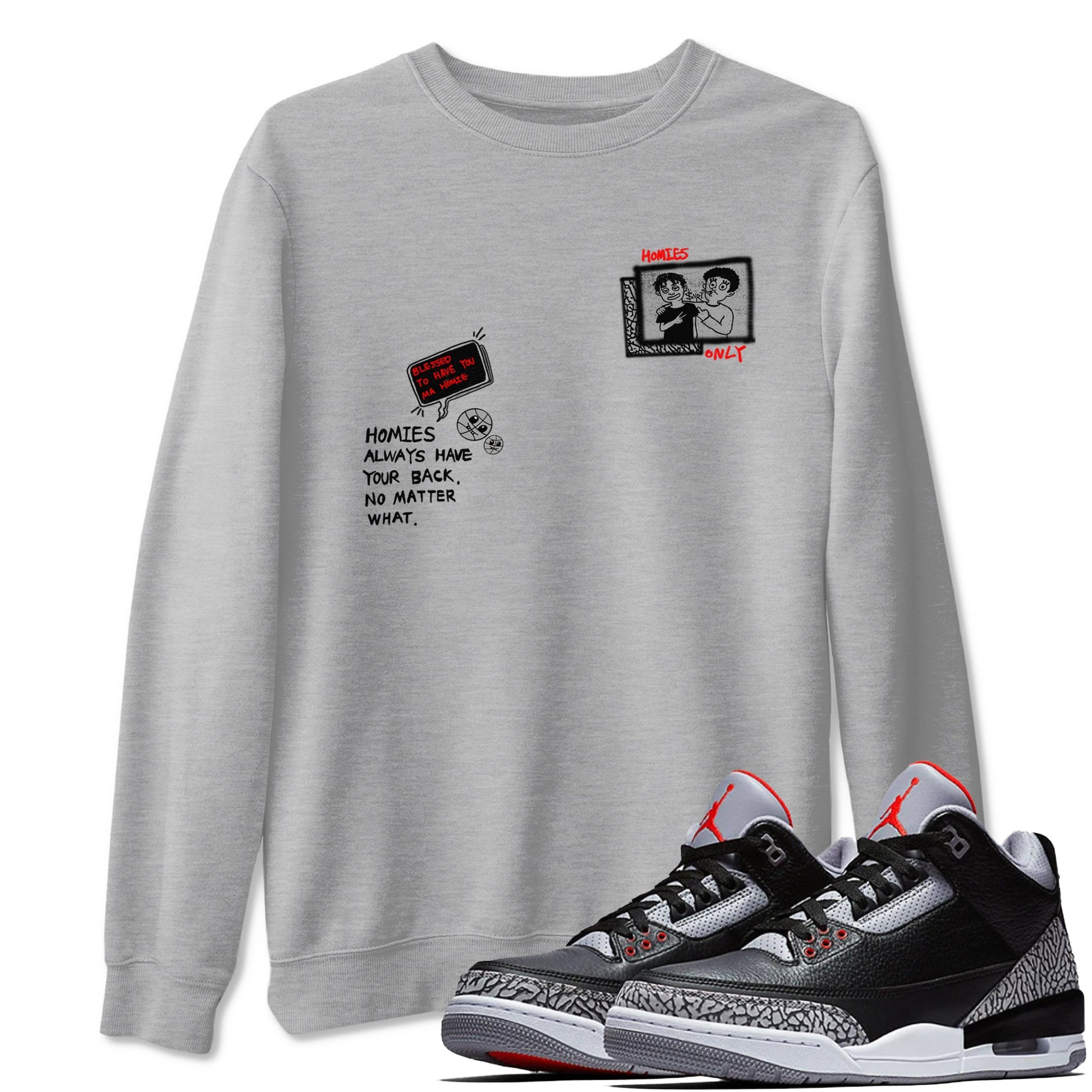 3s Black Cement shirts to match jordans Homies Only sneaker match tees Air Jordan 3 Black Cement match shoes to clothes SNRT Sneaker Tees unisex cotton Heather Grey 1 shirts