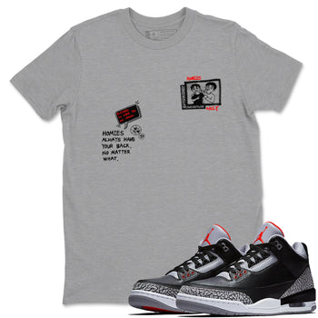 3s Black Cement shirts to match jordans Homies Only sneaker match tees Air Jordan 3 Black Cement match shoes to clothes SNRT Sneaker Tees unisex cotton Heather Grey 1 shirts