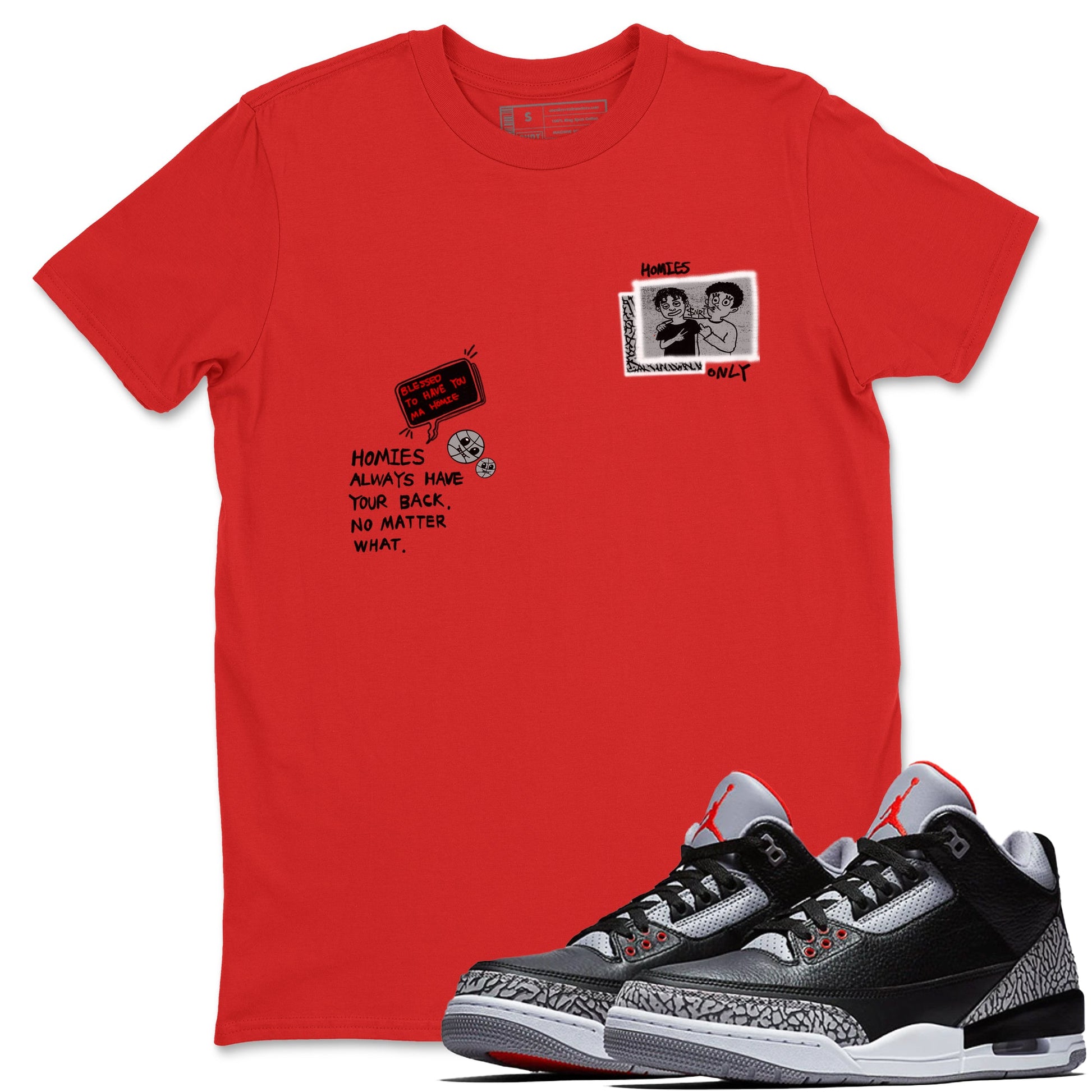 3s Black Cement shirts to match jordans Homies Only sneaker match tees Air Jordan 3 Black Cement match shoes to clothes SNRT Sneaker Tees unisex cotton Red 1 shirts