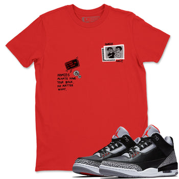 3s Black Cement shirts to match jordans Homies Only sneaker match tees Air Jordan 3 Black Cement match shoes to clothes SNRT Sneaker Tees unisex cotton Red 1 shirts