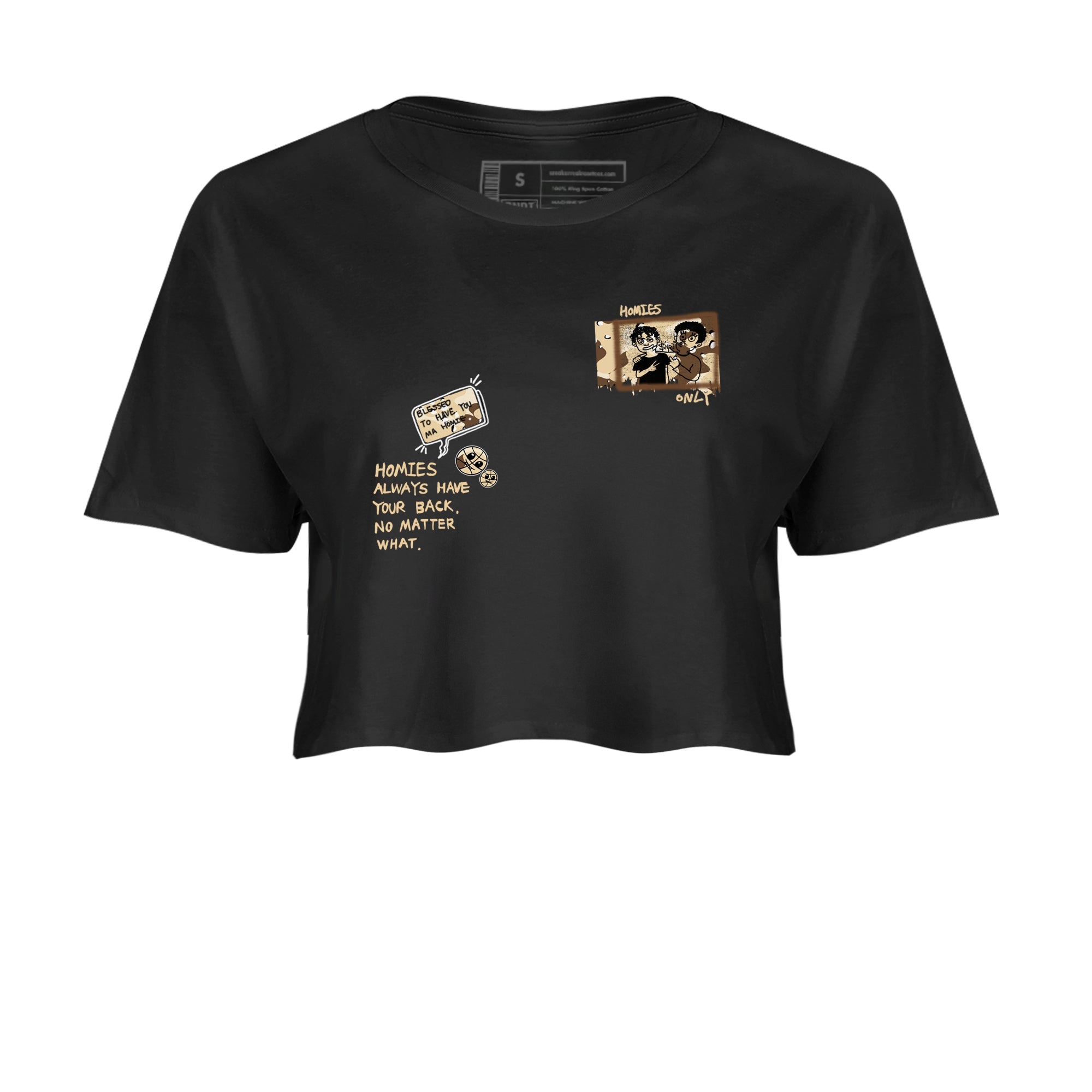 AJ3 Desert Camo shirts to match jordans Homies Only sneaker match tees Air Jordan 3 Desert Camo SNRT Sneaker Tees streetwear brand Black 2 crop tee
