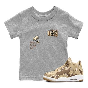AJ3 Desert Camo shirts to match jordans Homies Only sneaker match tees Air Jordan 3 Desert Camo SNRT Sneaker Tees streetwear brand Baby and Youth Heather Grey 1 cotton tee