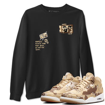 AJ3 Desert Camo shirts to match jordans Homies Only sneaker match tees Air Jordan 3 Desert Camo SNRT Sneaker Tees streetwear brand Black 1 unisex cotton tee