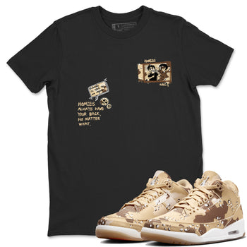 AJ3 Desert Camo shirts to match jordans Homies Only sneaker match tees Air Jordan 3 Desert Camo SNRT Sneaker Tees streetwear brand Black 1 unisex cotton tee