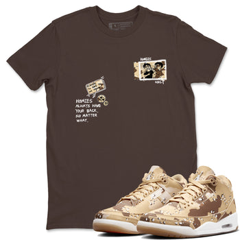 AJ3 Desert Camo shirts to match jordans Homies Only sneaker match tees Air Jordan 3 Desert Camo SNRT Sneaker Tees streetwear brand Dark Chocolate 1 unisex cotton tee
