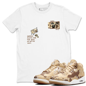 AJ3 Desert Camo shirts to match jordans Homies Only sneaker match tees Air Jordan 3 Desert Camo SNRT Sneaker Tees streetwear brand White 1 unisex cotton tee