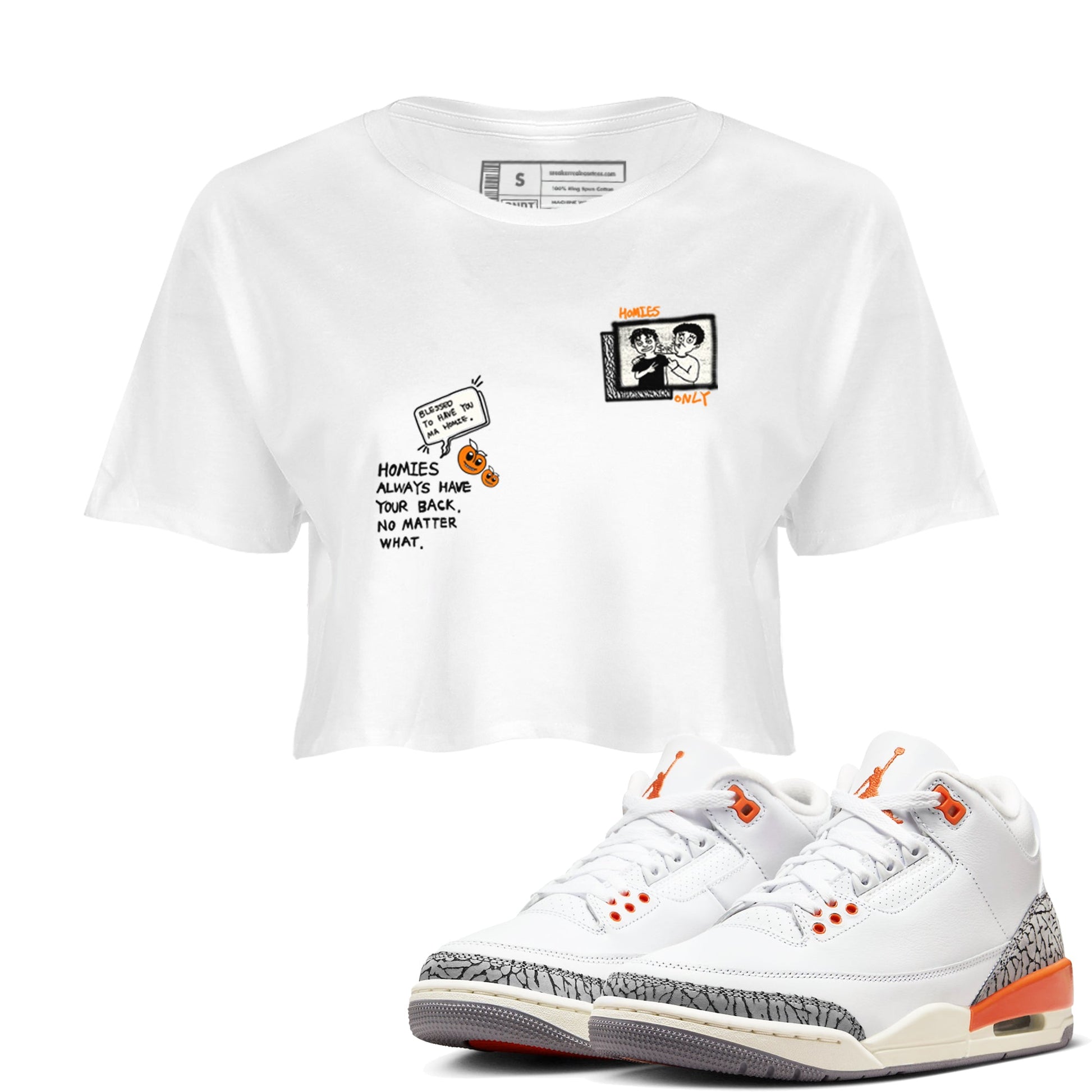 3s Georgia Peach shirt to match jordans Homies Only sneaker tees Air Jordan 3 Georgia Peach SNRT Sneaker Release Tees White 1 crop length shirt