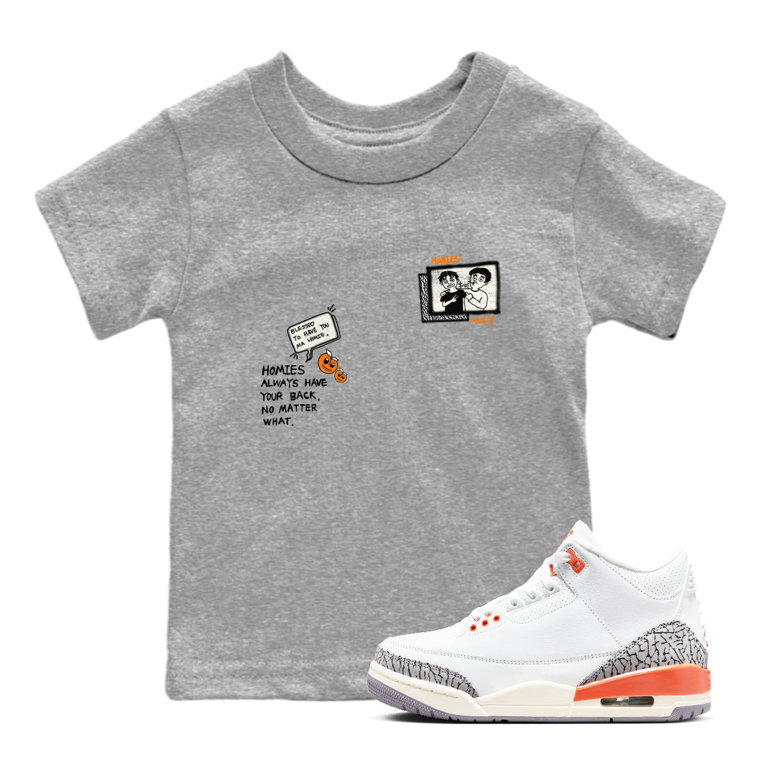 3s Georgia Peach shirt to match jordans Homies Only sneaker tees Air Jordan 3 Georgia Peach SNRT sneaker release tees baby toddler Heather Grey 1 cotton Shirt