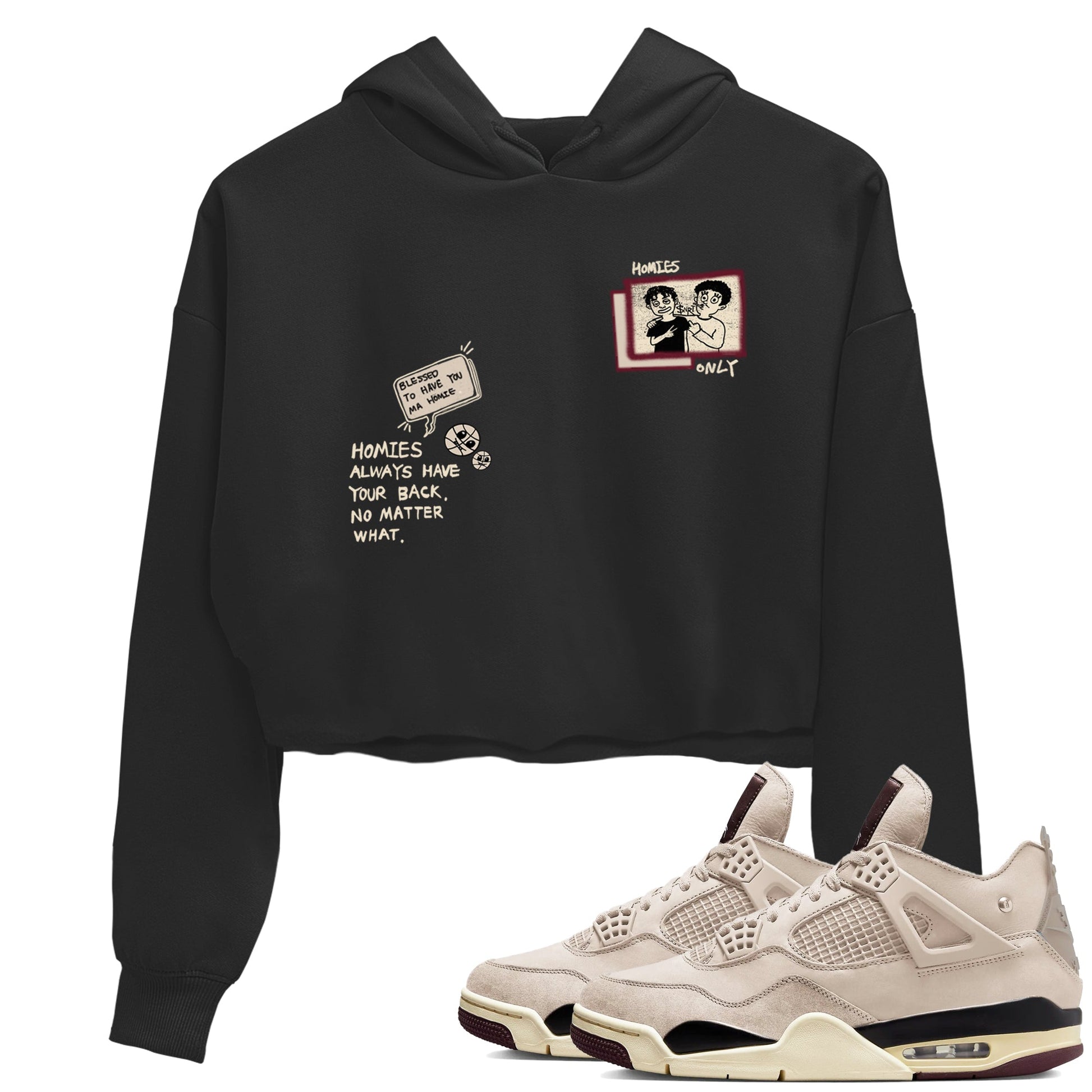 4s A Ma Maniere x Fossil Stone shirts to match jordans Homies Only sneaker match tees 4s A Ma Maniere x Fossil Stone match shoes to clothes SNRT Sneaker Tees unisex cotton Black 1 crop tee