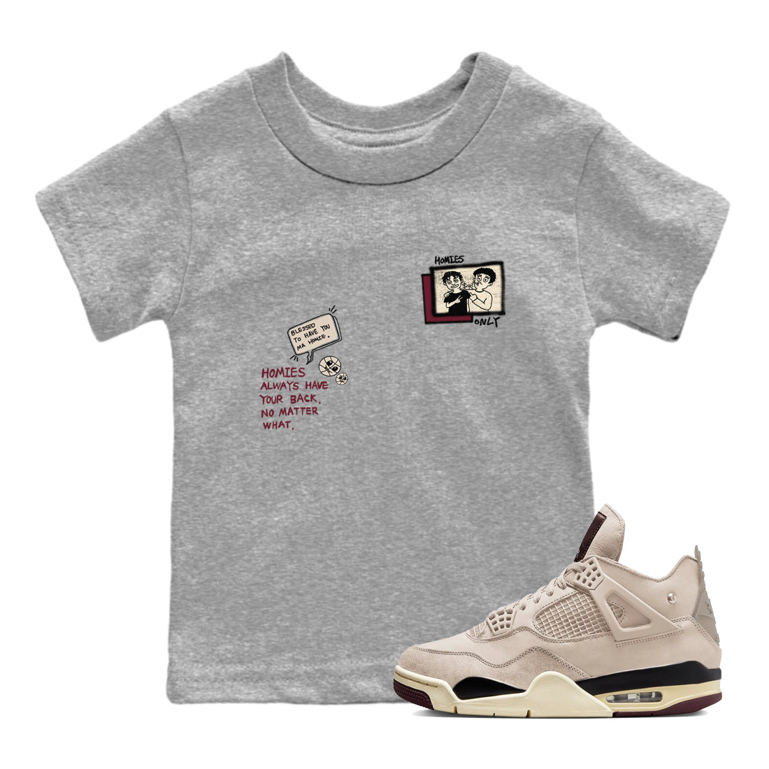 4s A Ma Maniere x Fossil Stone shirts to match jordans Homies Only sneaker match tees 4s A Ma Maniere x Fossil Stone match shoes to clothes SNRT Sneaker Tees Youth Baby Heather Grey 1 tee